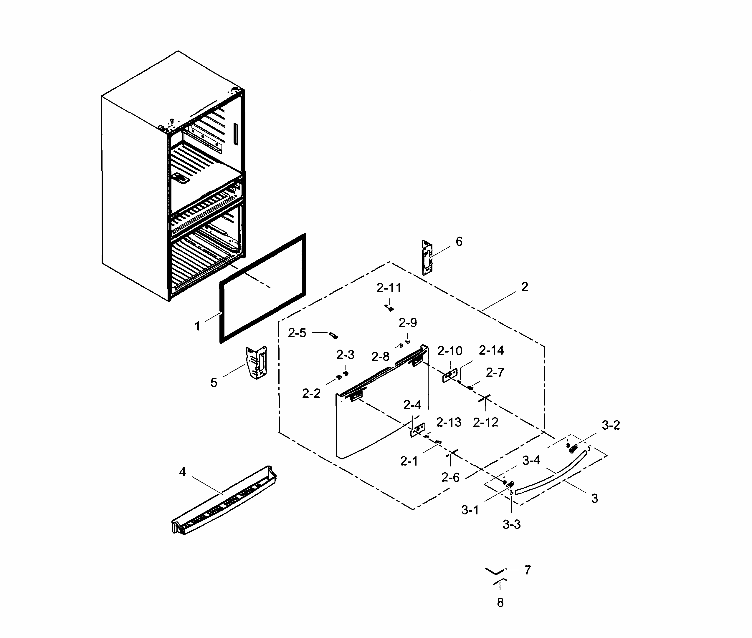 Freezer Door Diagram and Parts List for RF28HMEDBBC AA-0001 Samsung Refrigerator