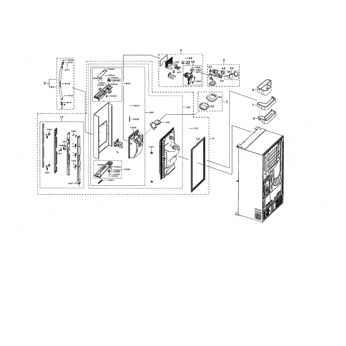Left Fridge Door Diagram and Parts List for RF28NHEDBSG AA-00 Samsung Refrigerator