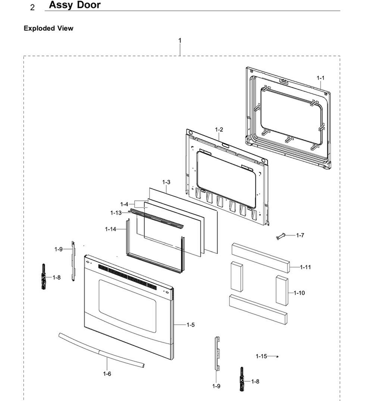 Door Diagram and Parts List for NE59J3420SS AA-0006 Samsung Range