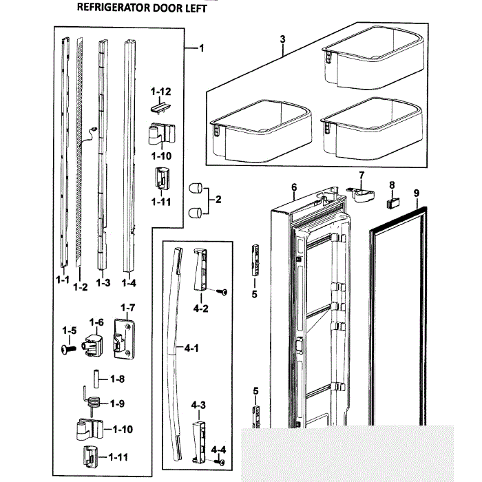 Left Door Diagram and Parts List for RF265ABBP XAA-0000 Samsung Refrigerator