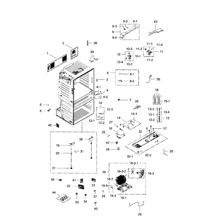 Cabinet Diagram and Parts List for RF28HMEDBSR AA-09 Samsung Refrigerator