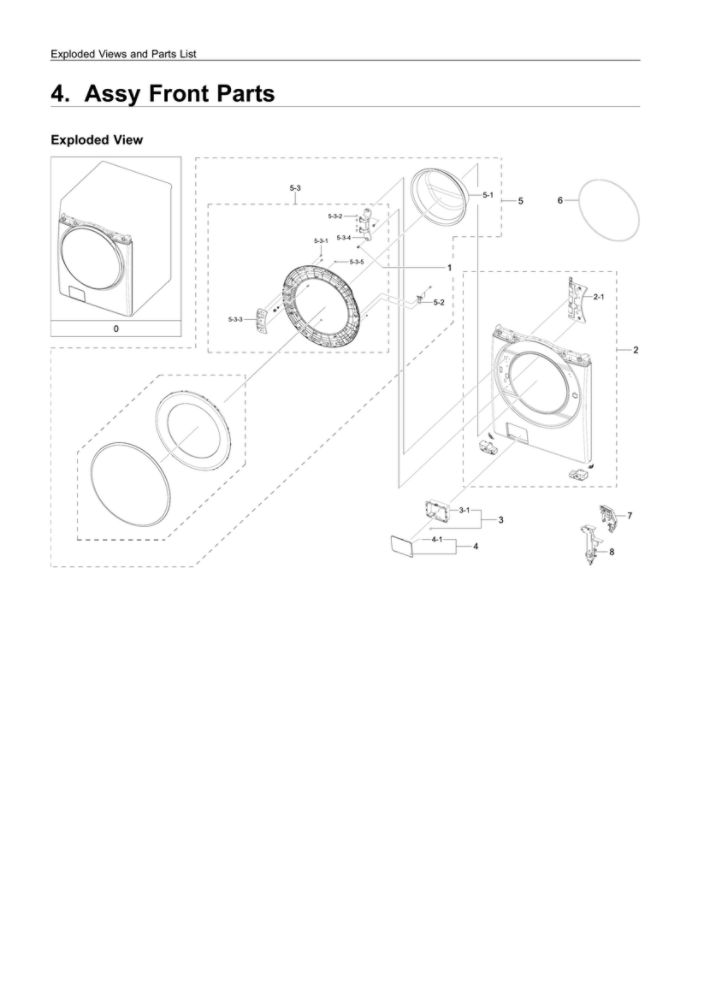 Front Parts Diagram and Parts List for WF45R6300AW US-00 Samsung Washer