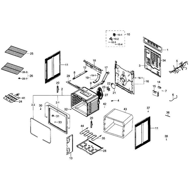 Main Section Diagram and Parts List for NE59J7650WS AA-0003 Samsung Range