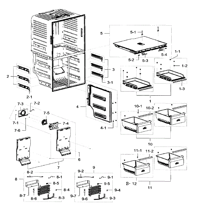 Freezer Diagram and Parts List for RF32FMQDBSR AA-05 Samsung Refrigerator