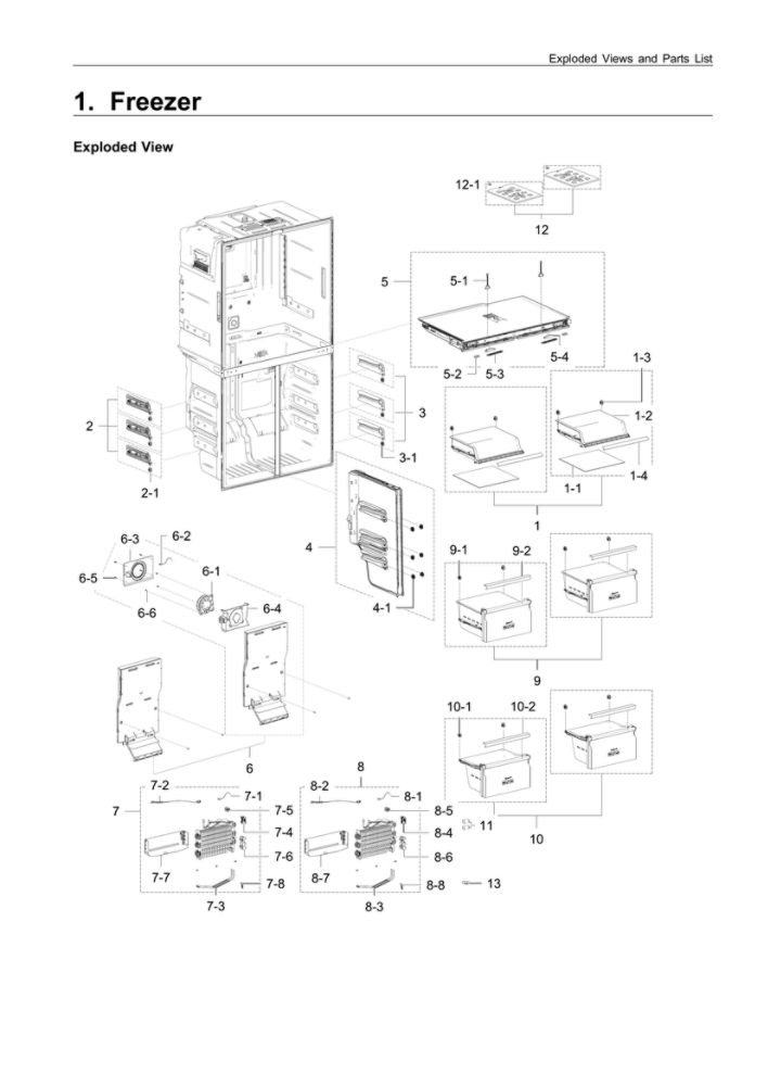 Freezer Assembly Diagram and Parts List for RF22K9381SR AA-02 Samsung Refrigerator