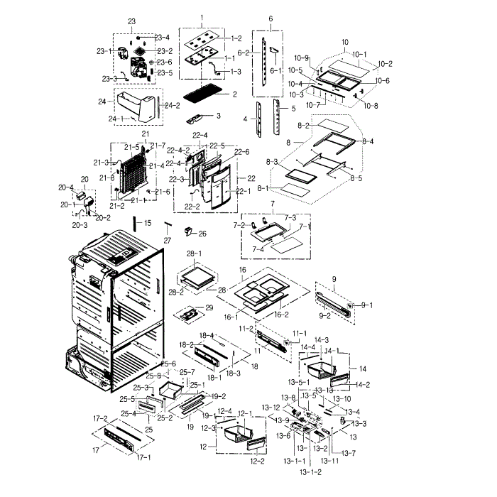 Fridge Diagram and Parts List for RF23HCEDBSR AA-07 Samsung Refrigerator
