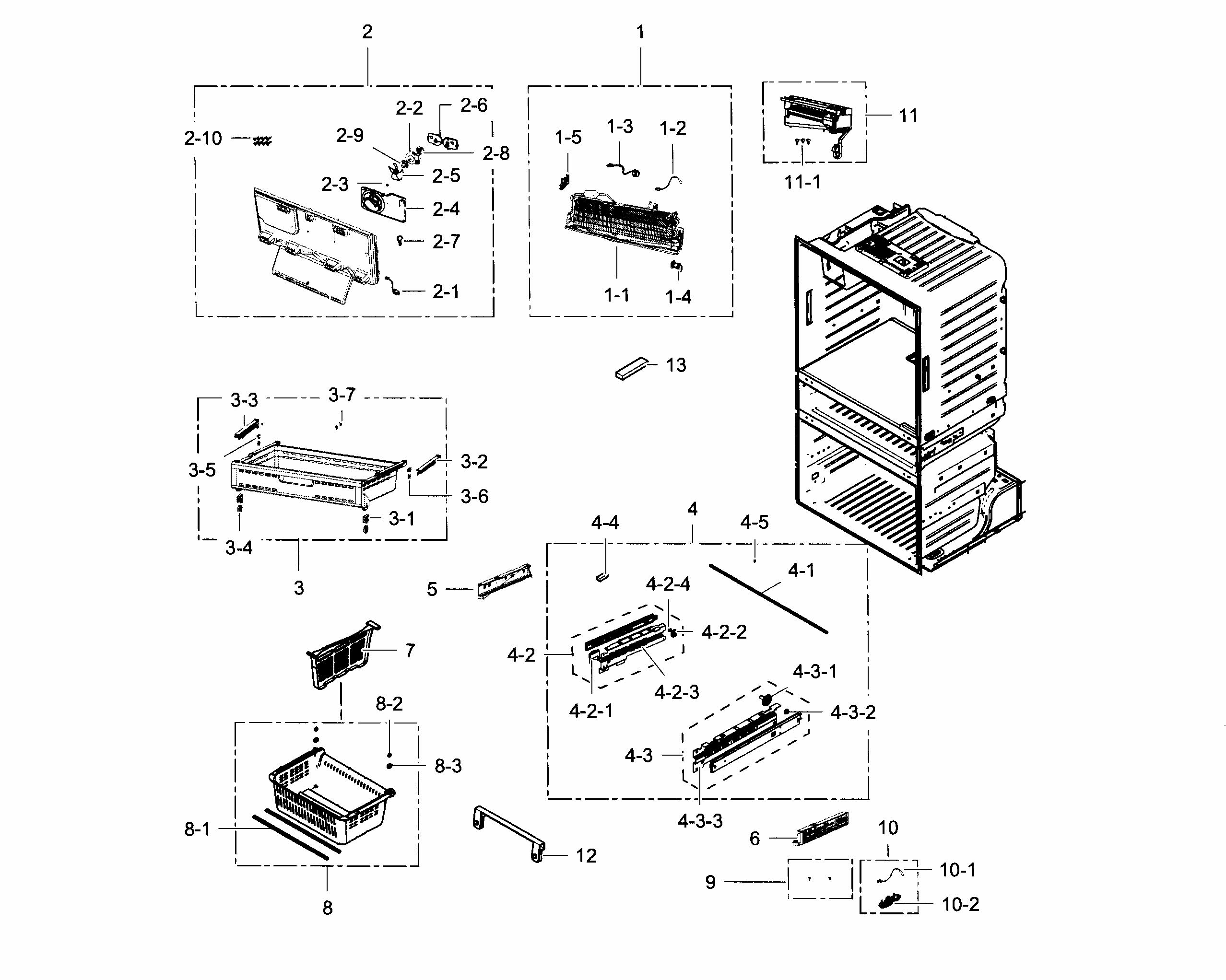 Freezer Diagram and Parts List for RF28HMEDBSR AA-0005 Samsung Refrigerator