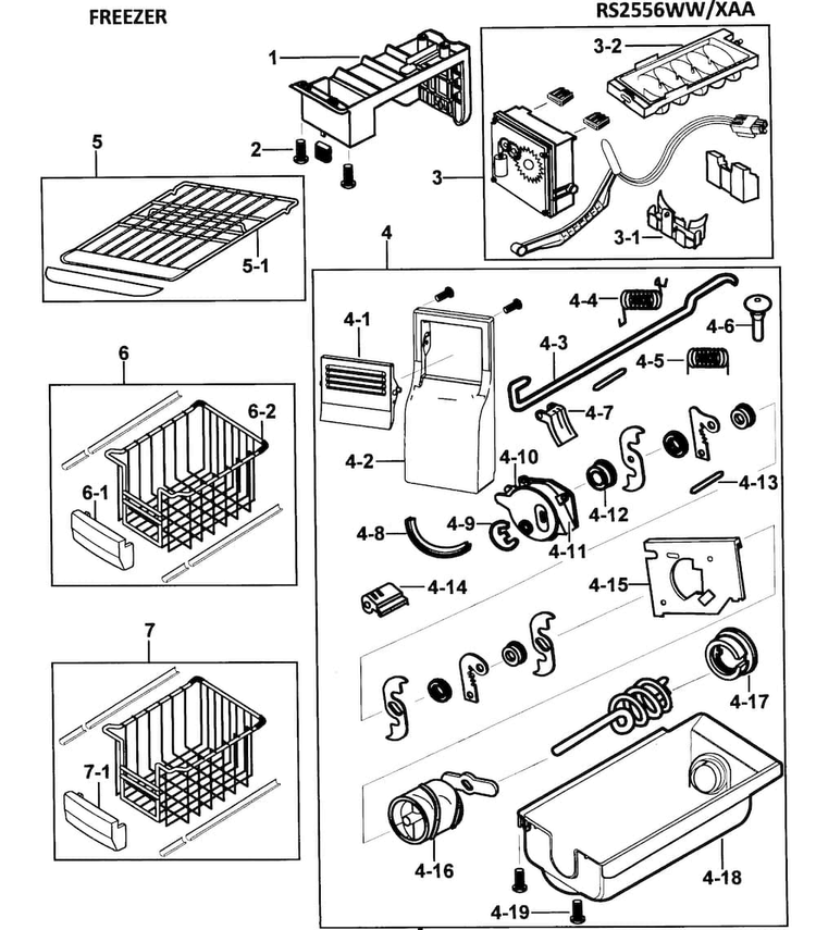 Control Panel Diagram and Parts List for RS2556WW XAA-0000 Samsung Refrigerator