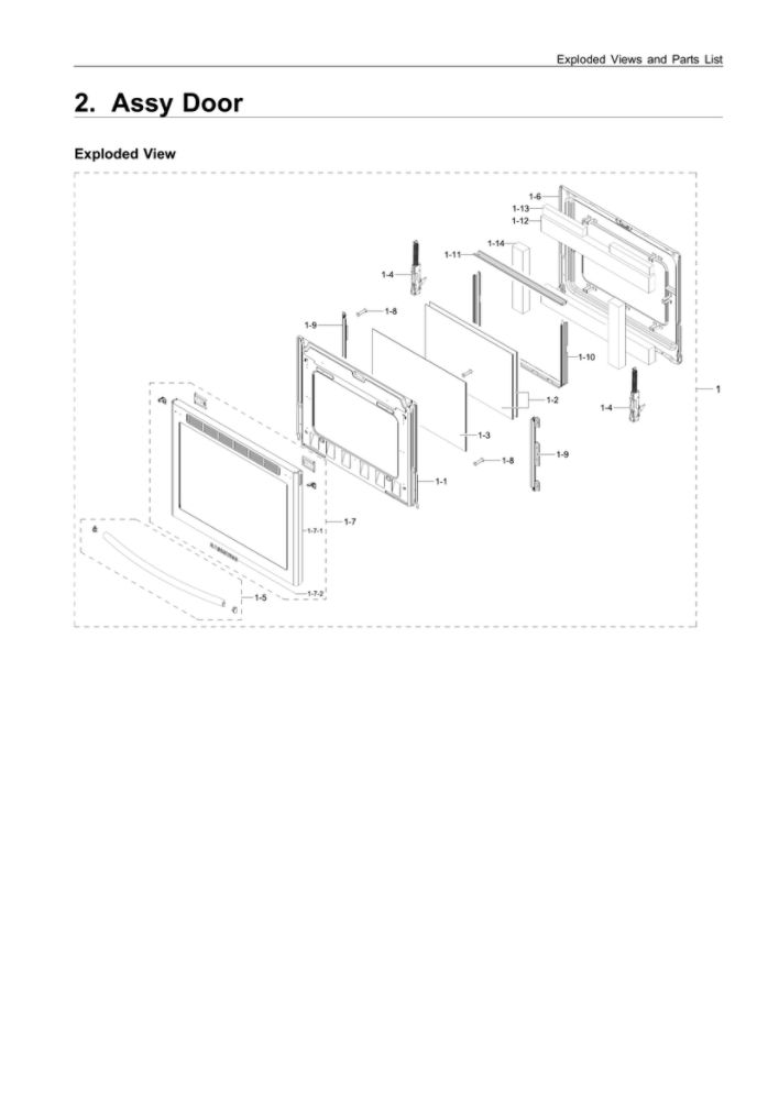Door Assembly Diagram and Parts List for NX58R9421SG AA-00 Samsung Range