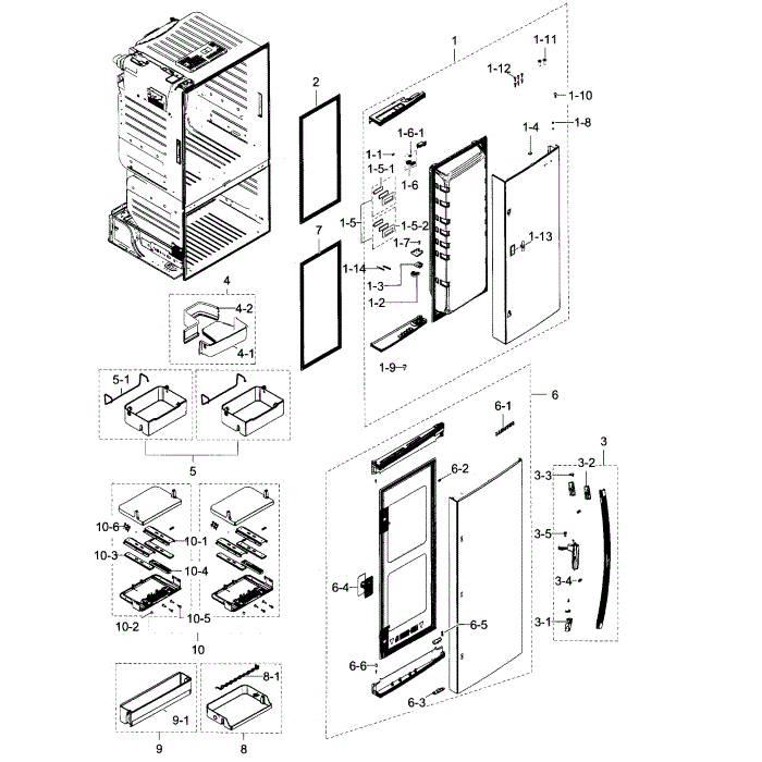 Fridge Door Diagram and Parts List for RF28HDEDBSR AA-10 Samsung Refrigerator