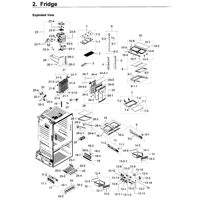 Fridge Diagram and Parts List for RF23HCEDBSR AA-10 Samsung Refrigerator