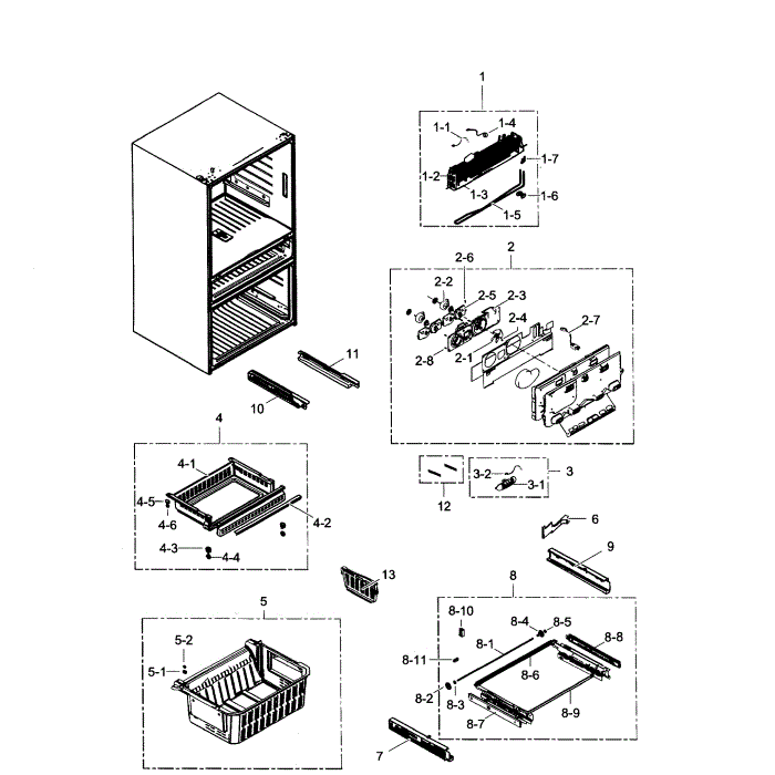 Freezer Diagram and Parts List for RF24FSEDBSR AA-00 Samsung Refrigerator