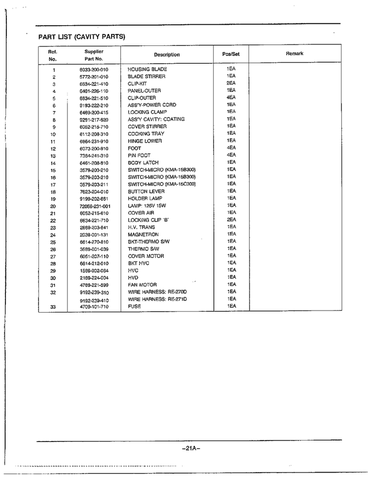 Complete Microwave Assembly Page 5 Diagram and Parts List for MW2170U XAA Samsung Microwave