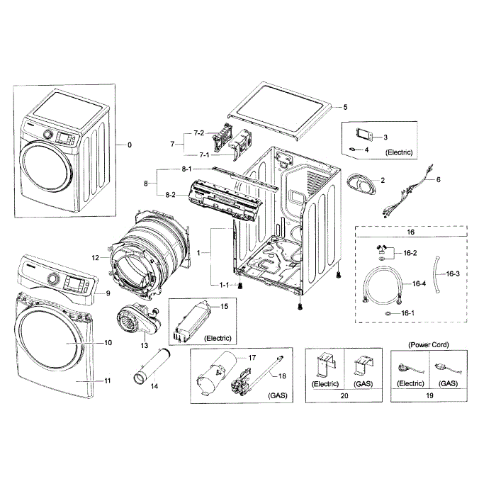 Main Assembly Diagram and Parts List for DV42H5200GW A3-00 Samsung Dryer