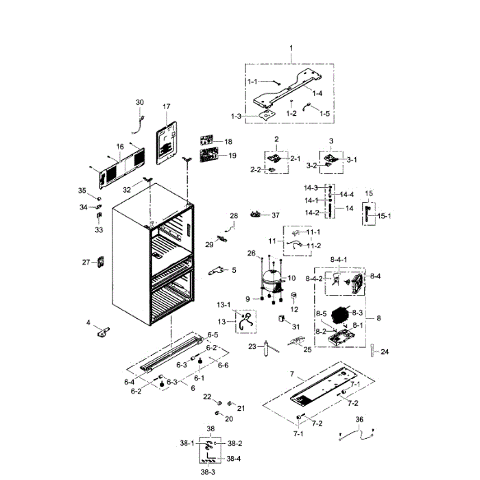 Cabinet Diagram and Parts List for RF31FMEDBBC AA-05 Samsung Refrigerator