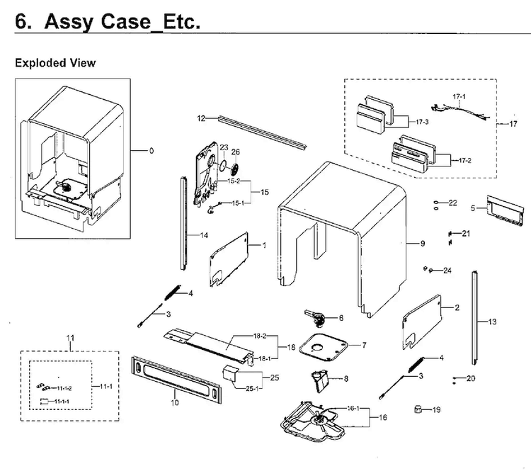 Case Diagram and Parts List for DW80J7550UG AA-0002 Samsung Dishwasher