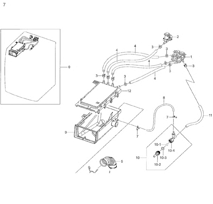 Housing-drawer Diagram and Parts List for WF42H5200AW A2-0001 Samsung Washer