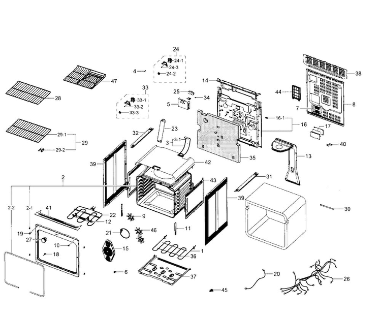 Main Assy Diagram and Parts List for NE597N0PBSR AA-0002 Samsung Range