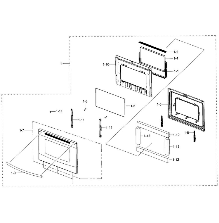 Door Section Diagram and Parts List for NE59J3420SW AA-0003 Samsung Range