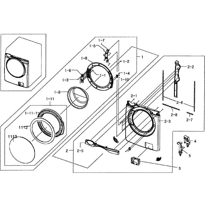 Front / Door Assembly Diagram and Parts List for WF331ANR XAA-04 Samsung Washer