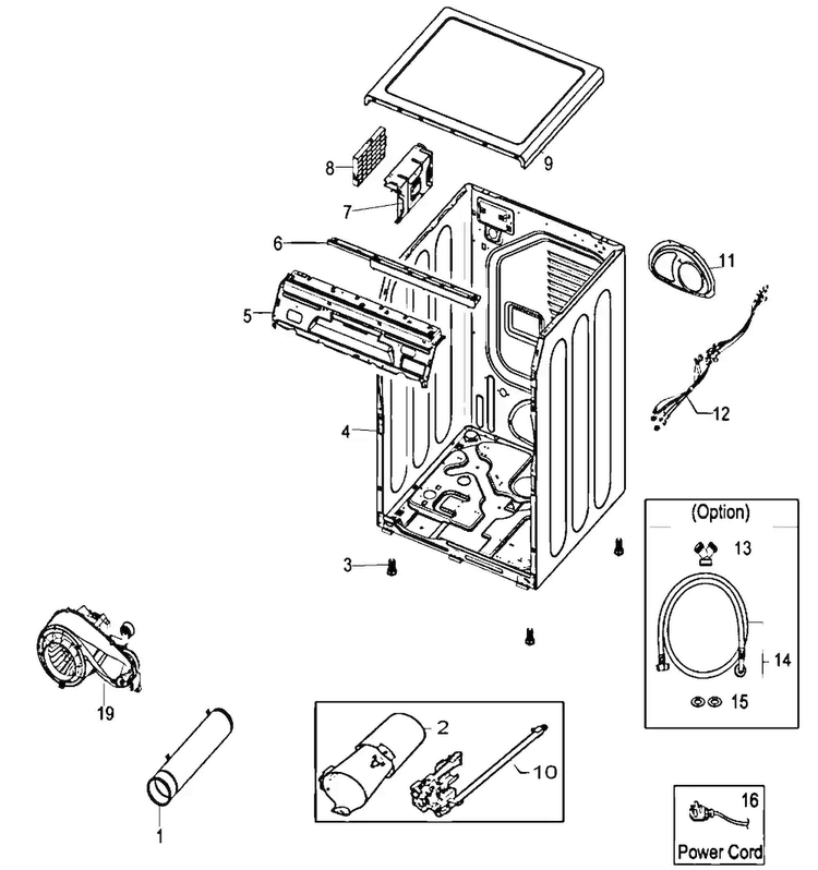 Cabinet Diagram and Parts List for DV410AGR XAA Samsung Dryer