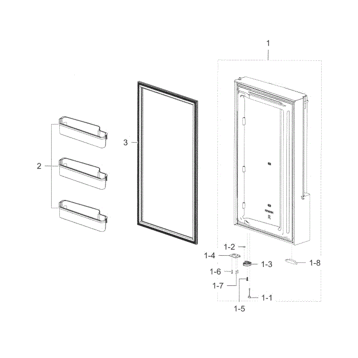 Freezer Door R Diagram and Parts List for RF28K9070SR AA-00 Samsung Refrigerator