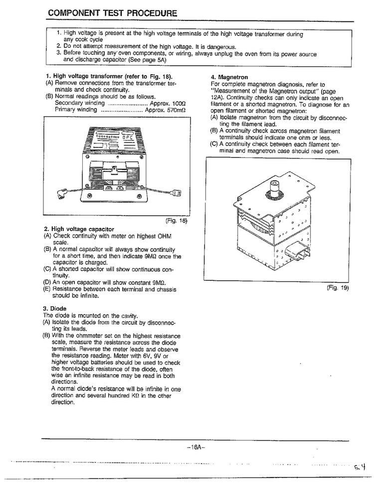 Component Test Procedure Diagram and Parts List for MW2170U XAA Samsung Microwave