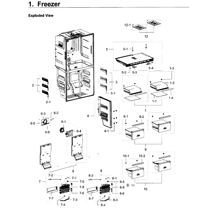 Freezer Diagram and Parts List for RF22K9381SG AA-00 Samsung Refrigerator