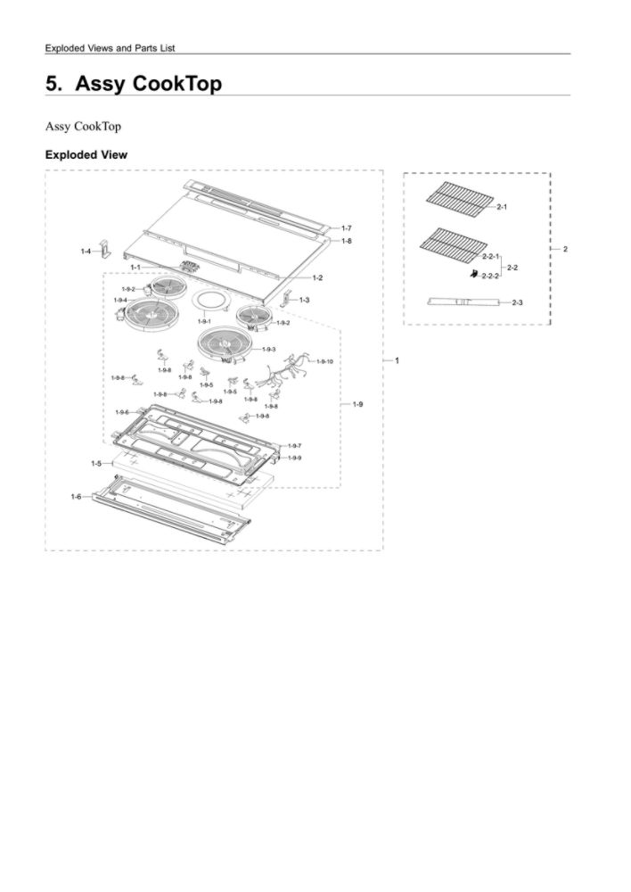 Cooktop Assembly Diagram and Parts List for NE63T8311SS AA-03 Samsung Range