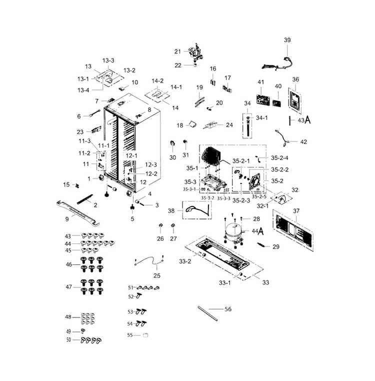 Cabinet Diagram and Parts List for RS25H5121BC AA-0000 Samsung Refrigerator