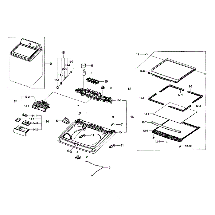 Top Cover Assembly Diagram and Parts List for WA422PRHDWR AA-01 Samsung Washer