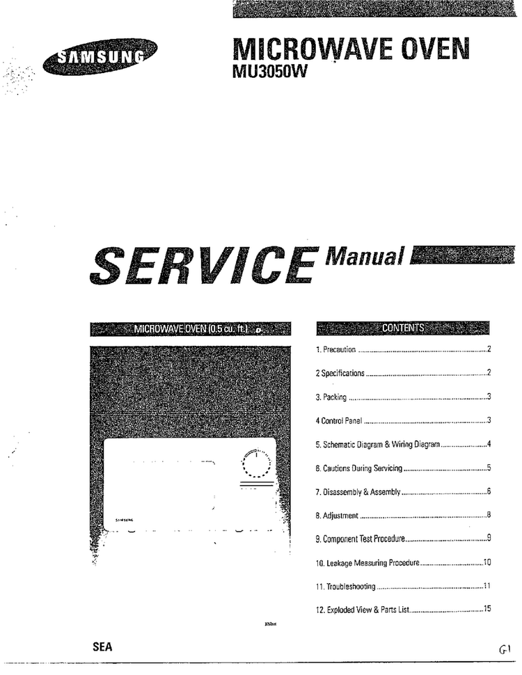 Microwave Oven Cover Page Diagram and Parts List for MU3050W XAA Samsung Microwave