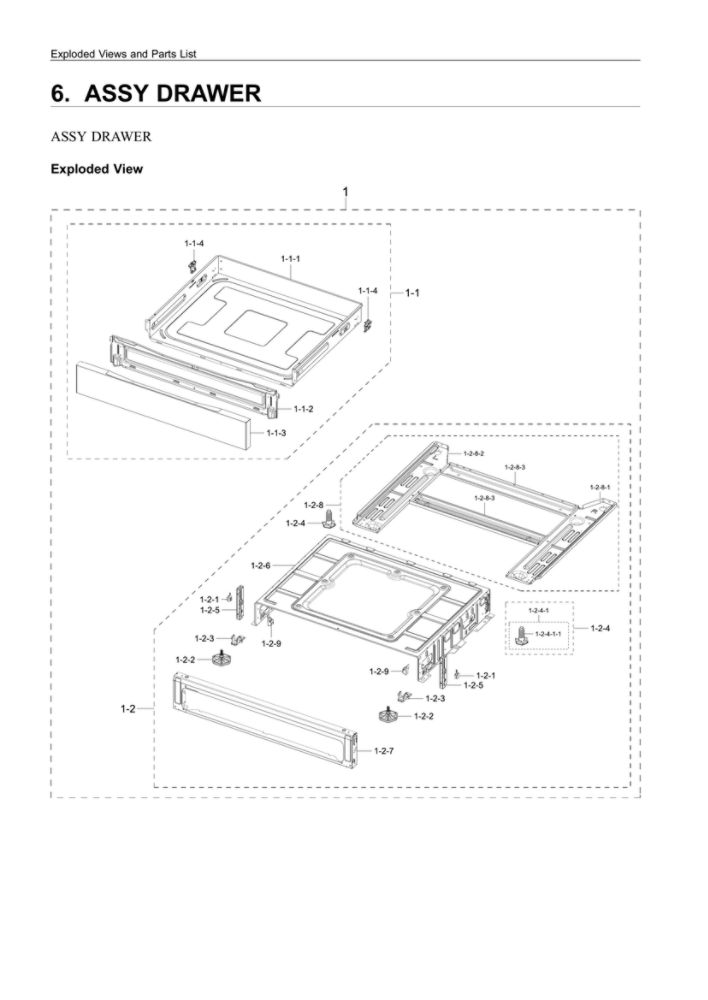 Drawer Assembly Diagram and Parts List for NE63A6111SW AA-00 Samsung Range