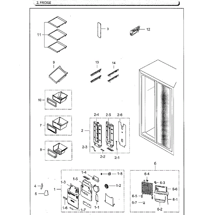Fridge Diagram and Parts List for RS25H5111SR AA-02 Samsung Refrigerator