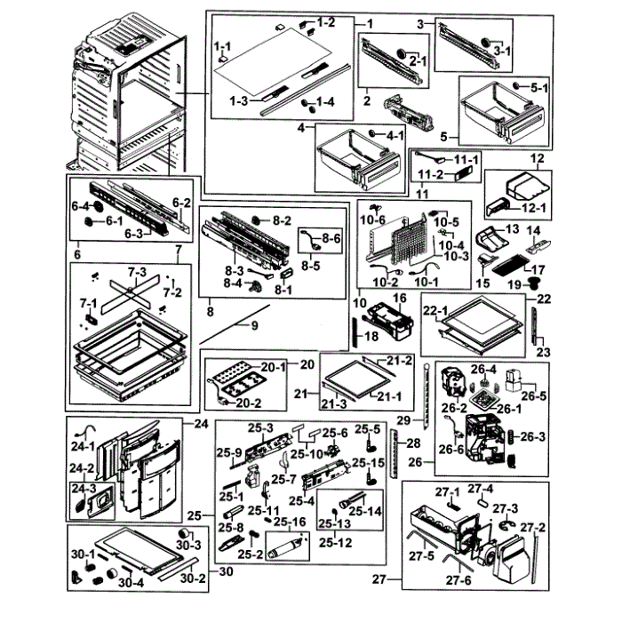 Refrigerator Diagram and Parts List for RF28HMEDBBC AA-00 Samsung Refrigerator