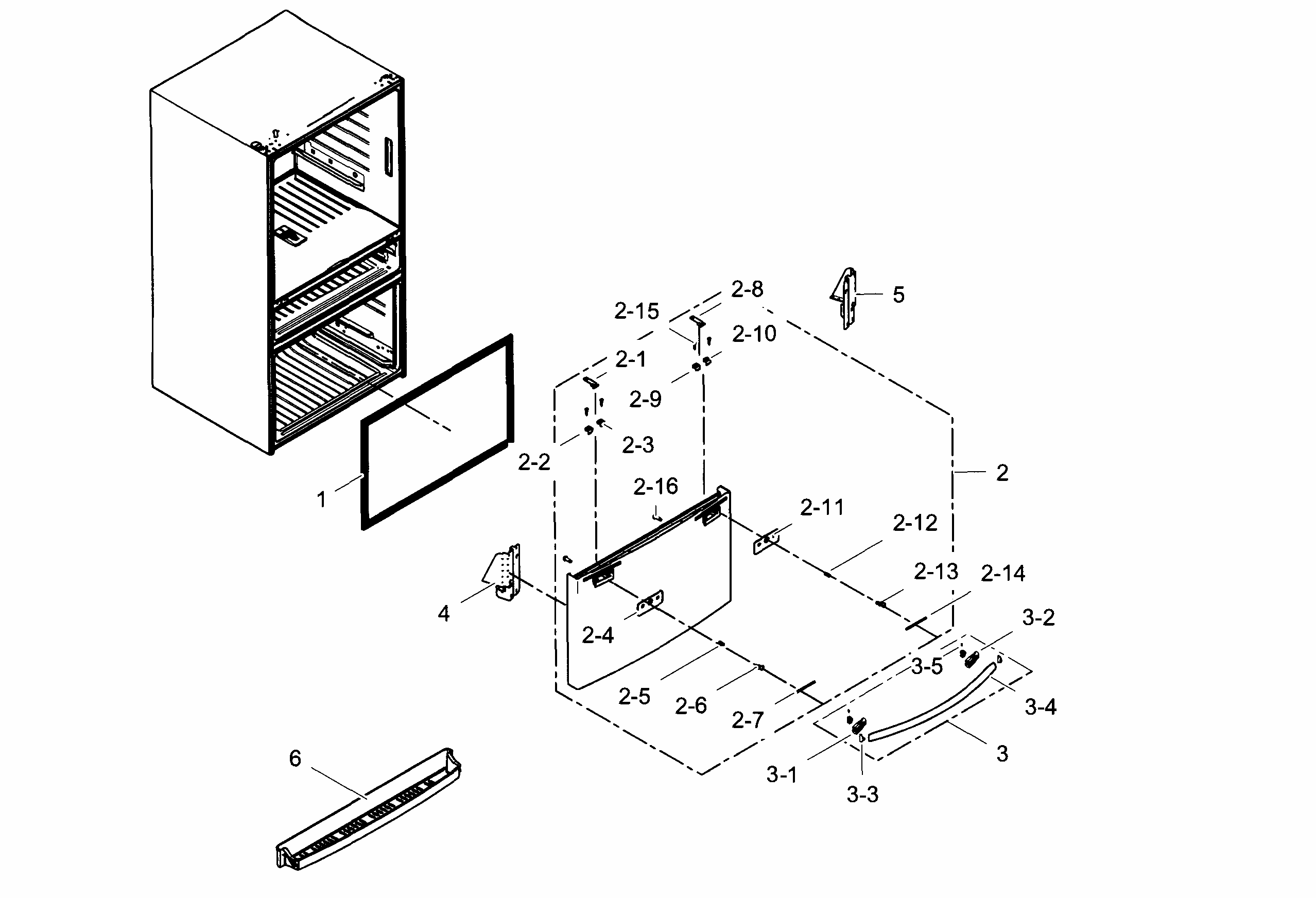 Freezer Door Diagram and Parts List for RF31FMESBSR AA-0006 Samsung Refrigerator
