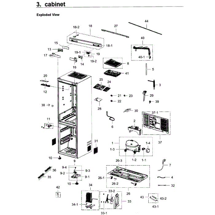 Cabinet Diagram and Parts List for RB12J8896S4 AA-00 Samsung Refrigerator