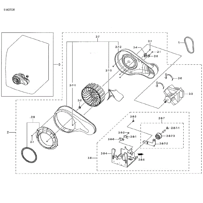 Motor Duct Diagram and Parts List for DV42H5000GW A3-01 Samsung Dryer