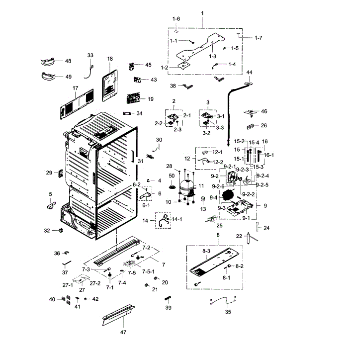 Cabinet Diagram and Parts List for RF23HCEDBWW AA-07 Samsung Refrigerator