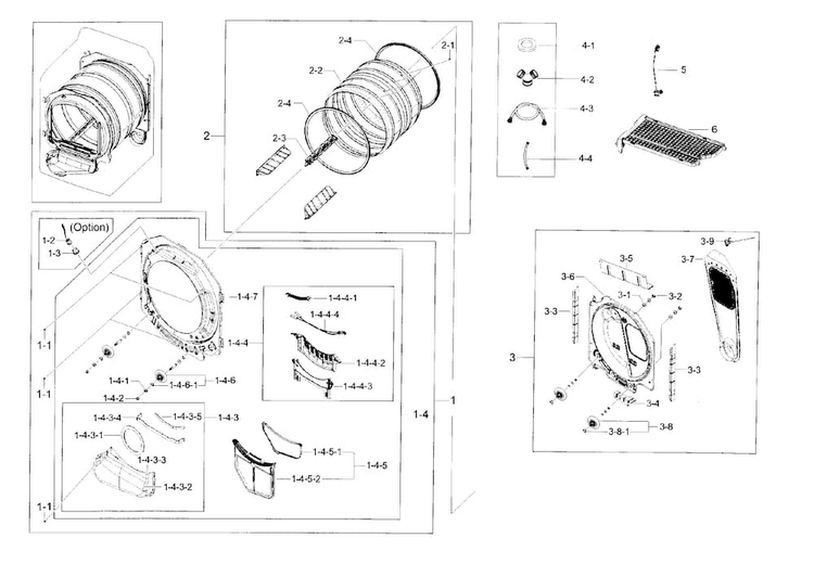 Drum Parts Diagram and Parts List for DV56H9000EP A2-0000 Samsung Dryer