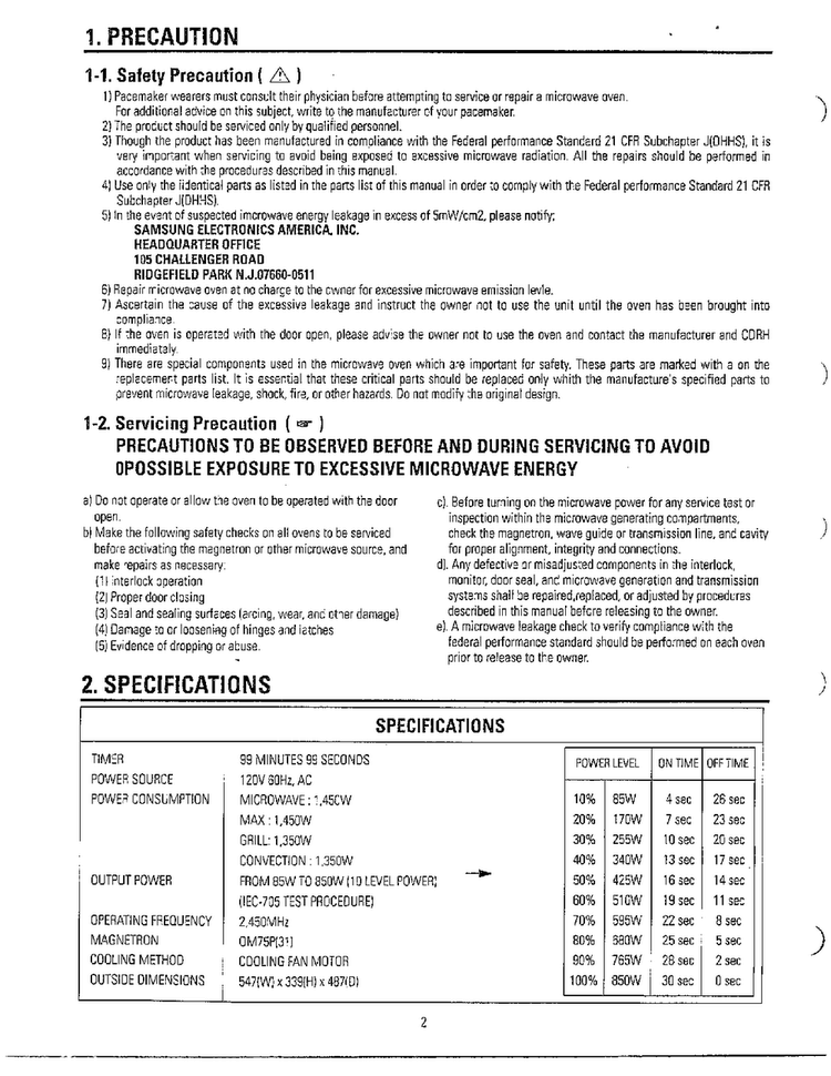 Precautions/specifications Diagram and Parts List for MC6566W XAA Samsung Microwave