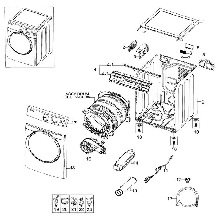 Main Assy Diagram and Parts List for DV448AEE XAA-0001 Samsung Dryer