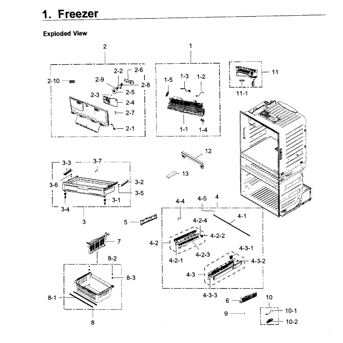 Freezer Diagram and Parts List for RF28JBEDBSR AA-03 Samsung Refrigerator