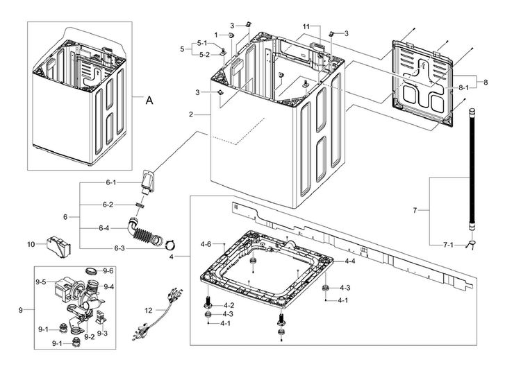 Frame Assy Diagram and Parts List for WA50F9A7DSP A2-0000 Samsung Washer