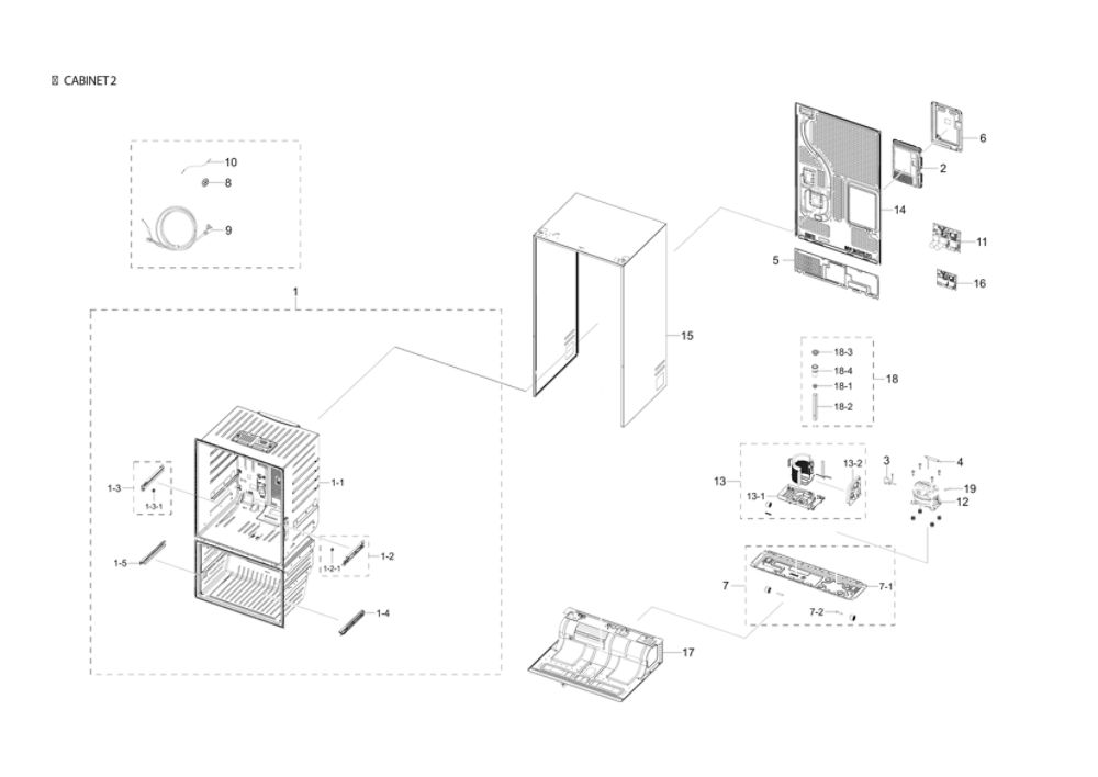 Cabinet 2 Diagram and Parts List for RF28T5021SG AA-00 Samsung Refrigerator