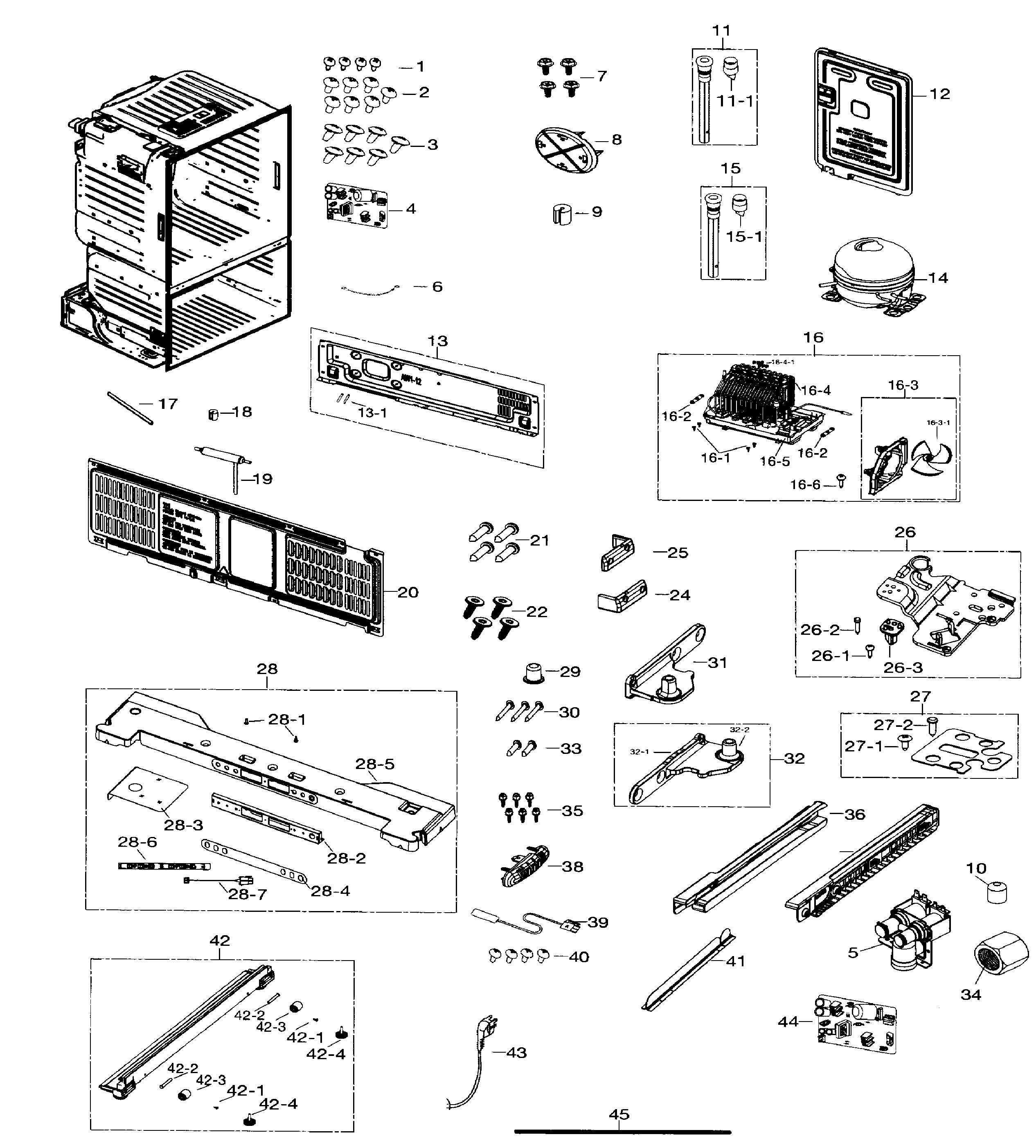 Cabinet Diagram and Parts List for RF26HFENDSR AA-0002 Samsung Refrigerator