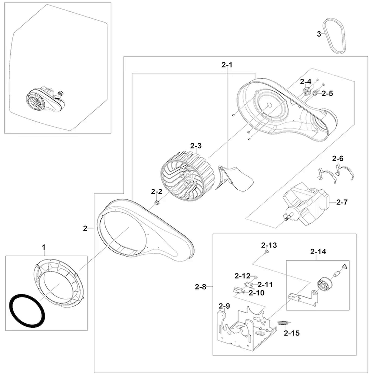 Motor Duct Diagram and Parts List for DV520AGP XAA-0000 Samsung Dryer