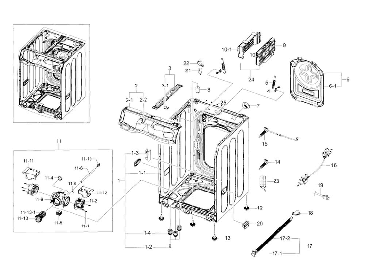 Frame & Cover Diagram and Parts List for WF42H5600AP A2-0000 Samsung Washer