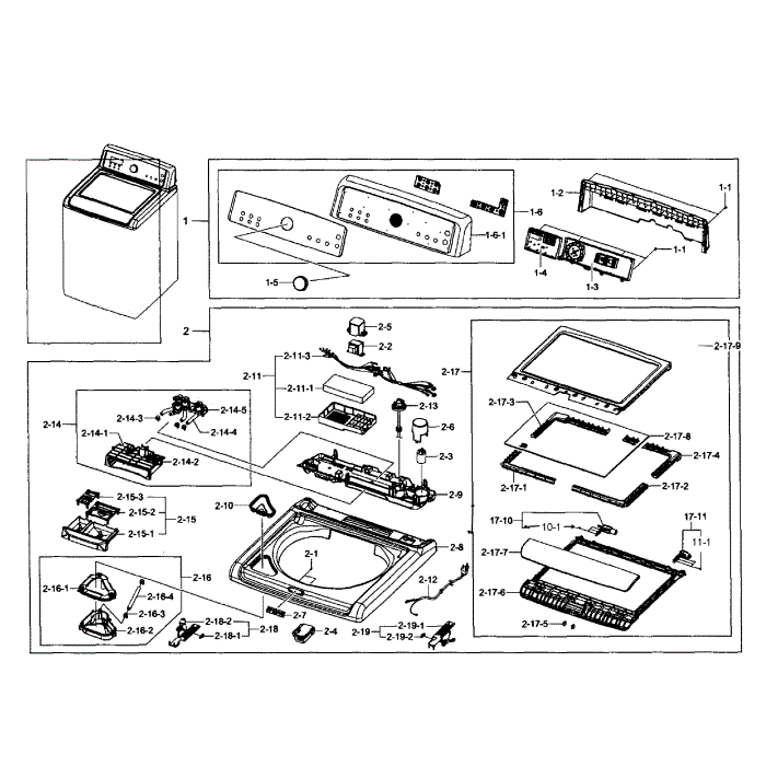Top Cover Assembly Diagram and Parts List for WA484DSHAWR A1-01 Samsung Washer