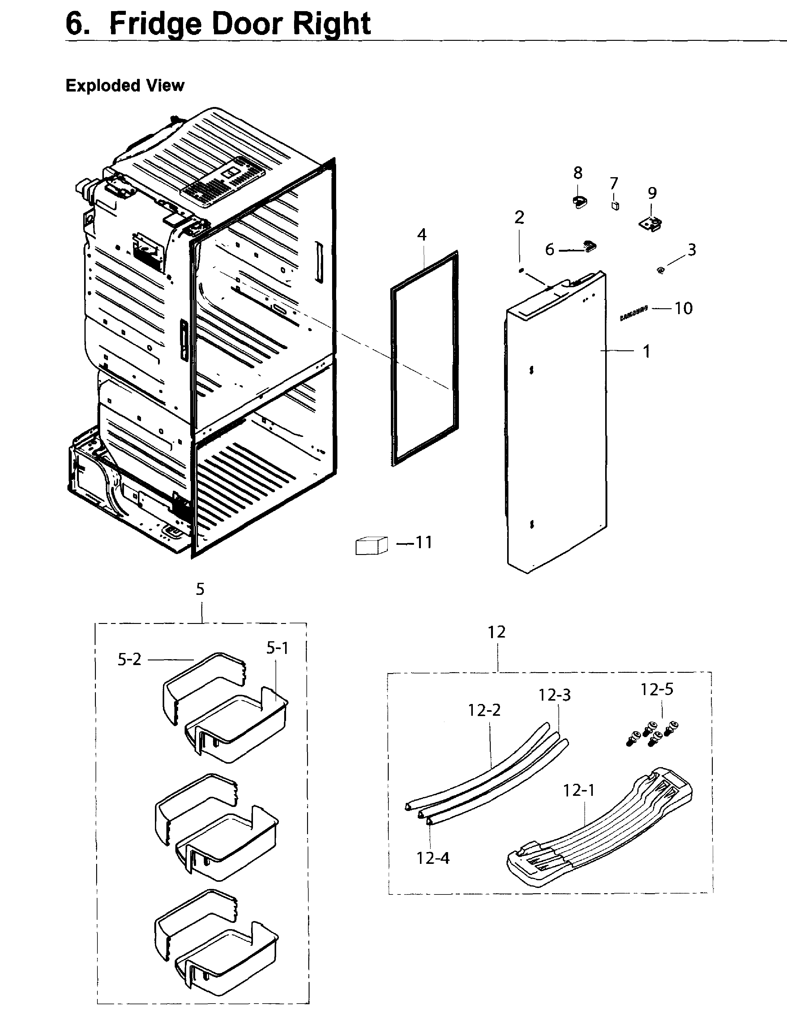 Fridge Door R Diagram and Parts List for RF263TEAEWW AA-0003 Samsung Refrigerator